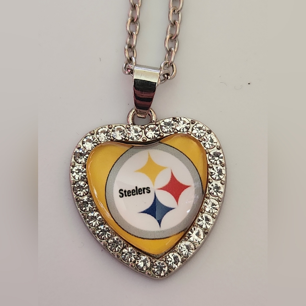 Pittsburgh Steelers Heart Necklace Bling New